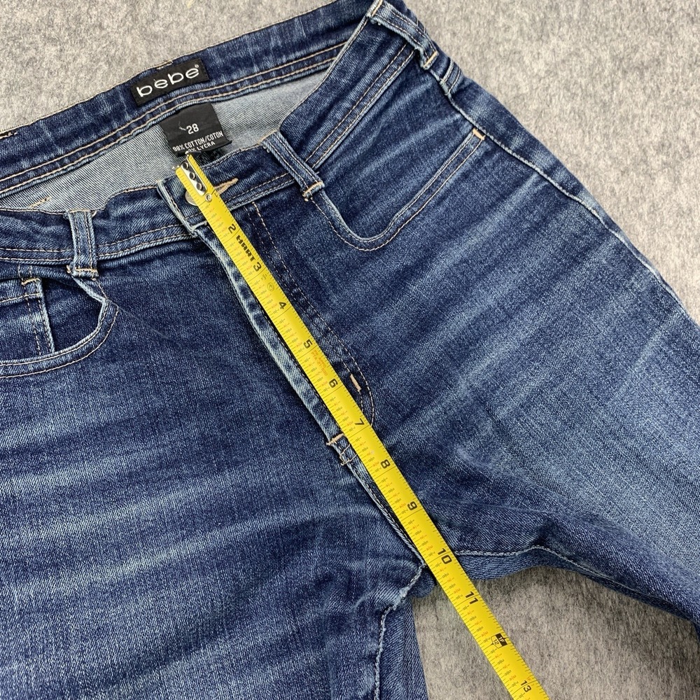 Bebe Women's Denim Blue Jeans Flare Mid Rise Size 28x31.5 - Picture 9 of 14